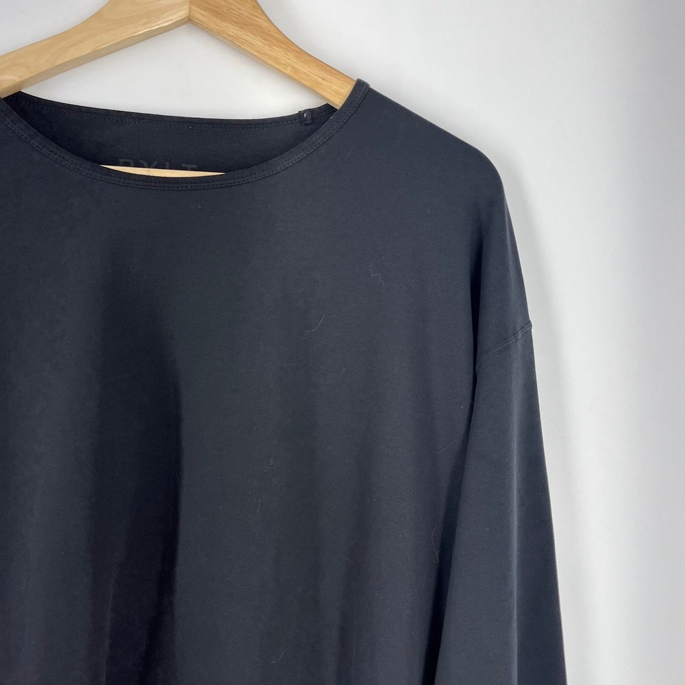 BYLT Basics Mens Drop Cut Long Sleeve Shirt Black Curved Hem Crew Neck Size XL - Picture 6 of 16